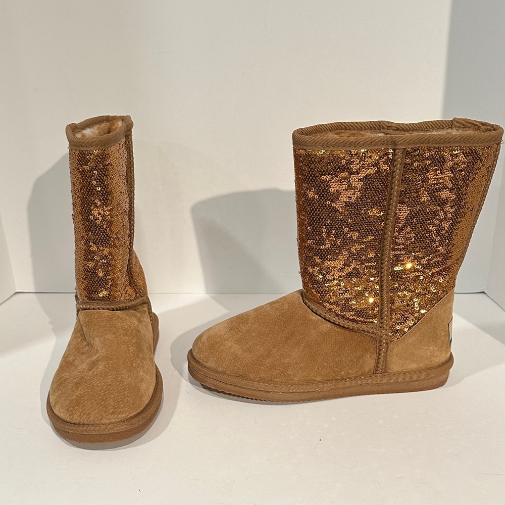 Lamo Brown Suede Boots with Gold Sequins